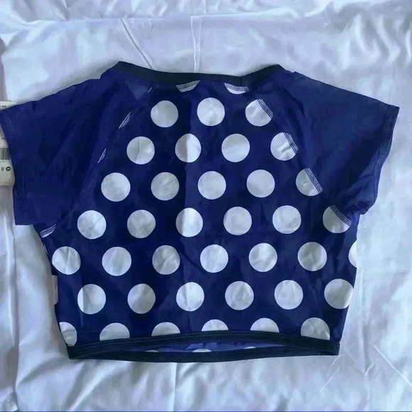 NWT Roxy Swim crop top blue polka dot UPF 50 surfer skater sportswear be… - Picture 4 of 6